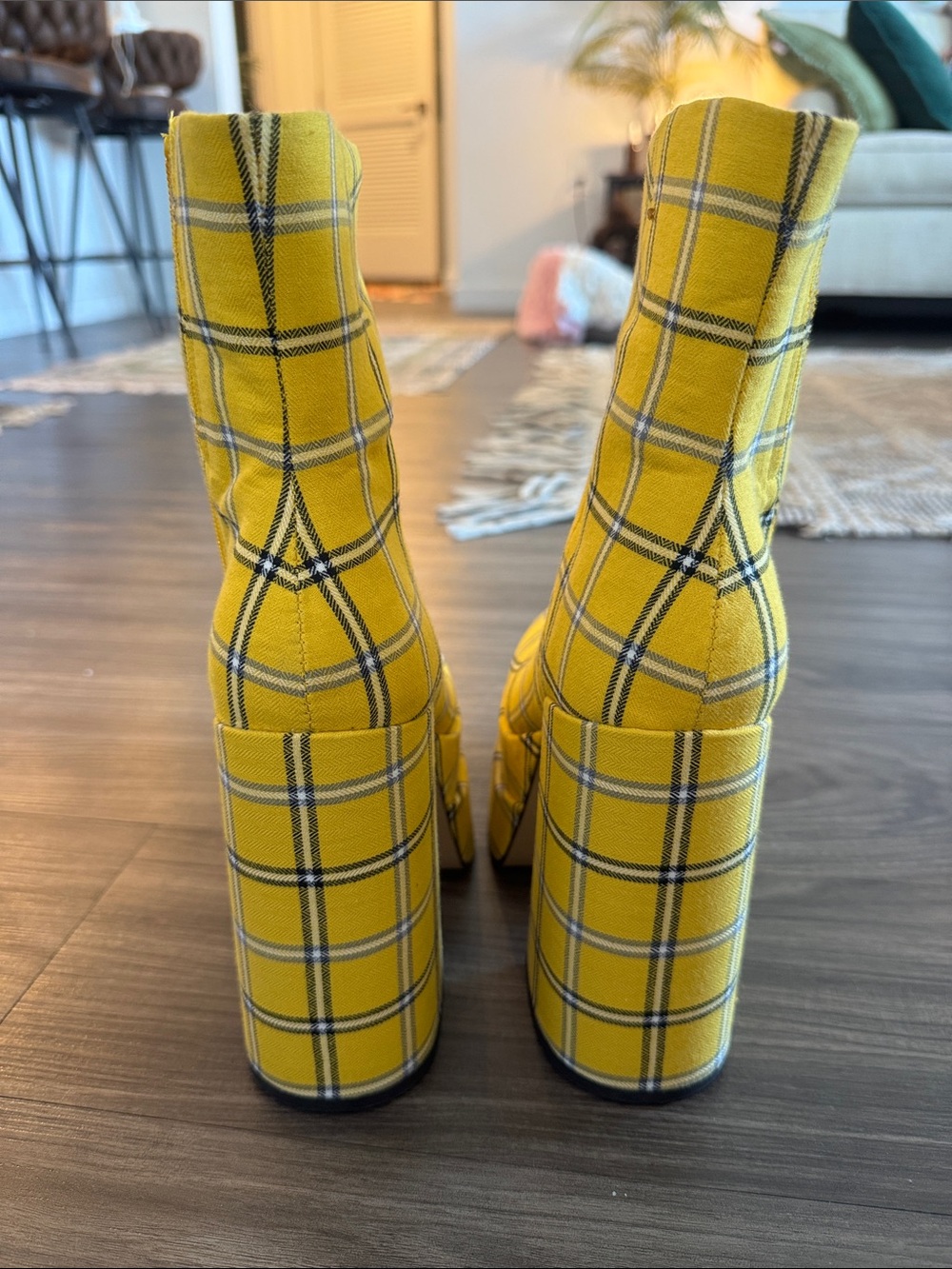 Steve Madden Yellow Plaid Platform Ankle Boots - Picture 4 of 8